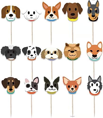 KUDES 32Pcs Dog Cupcake Toppers - Cute Puppy Faces Cake Topper Picks Party Bunting Decorations for Dog Puppy Theme Kids Birthday Party Supplies...