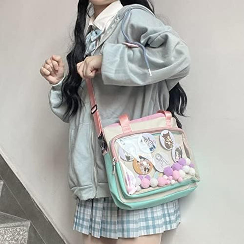 Hipi-shop Ita bag Color matching Transparent shoulder bag crossbody bag for Anime Lolita Bag Display Anime badges handbag...