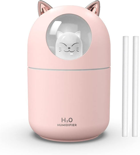 Portable Small Humidifier, 300ml Mini Cool Mist Humidifier with Night Light, USB Personal Humidifier Auto Shut-Off, Ultra-Quiet, 2 Spray Modes, Su...