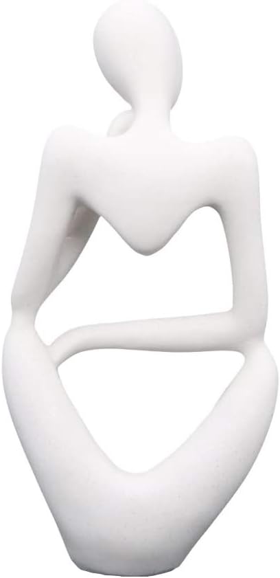 Asng Resin Thinker Style Abstract Sculpture Statue Collectible Figurines Home Office Bookshelf Desktop Decor (White,Left, Small)...