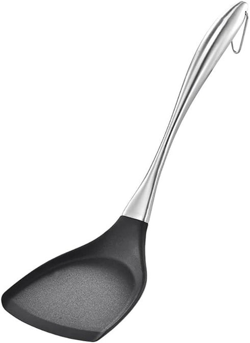 Honglida Premium Silicone Wok Turner BPA Free 600ºF Spatula Stainless Steel Handle 14-1/5 Inch for Non Stick Cookware (Black)...