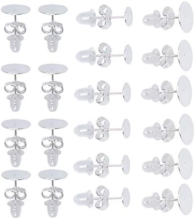 160 PCS 925 Sterling Silver Plated Earrings Posts Flat Pad Hypoallergenic Flat Pad Earring Studs with 925 Sterling Silver Earring Backs and Rubber...