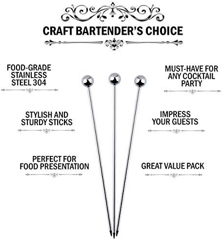 Premium Stainless Steel Cocktail Picks - 24 Pack / 4 Inch - Cocktail Skewers for Drinks...