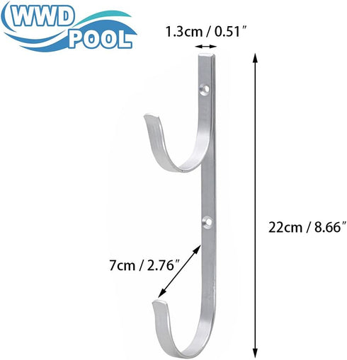 WWD POOL Swimming Pool Aluminum Pole Hanger Set, Blue, 1-Pack (2 Hooks), for Telescoping Poles, Leaf Rakes, Skimmers, Nets, Brushes, Vacuum Hoses ...