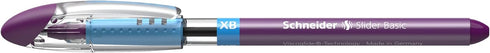 Schneider Slider Basic XB (Extra Broad) Ballpoint Pen, 1.4 mm, Transparent Barrel, Violet Ink, Box of 10 Pens (151208)...
