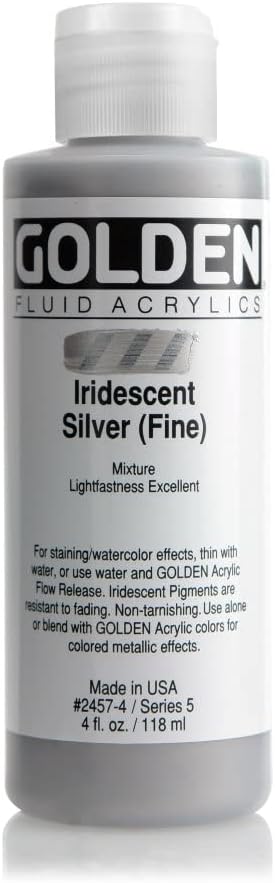 Golden Fluid Acrylic, 4 ounce bottle, Iridescent Silver Fine...