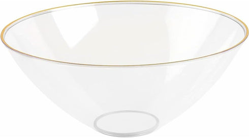 Clear Plastic Organic Salad Bowl (Pack of 1) - 112 Oz. - Sleek Gold Rim Design, Perfect for Meal Prep, Family Gatherings, BBQs, Parties, Holiday E...