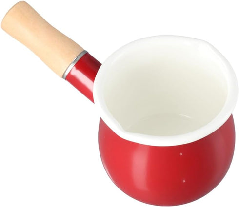 500ML Home Enamel Milk Pan With Wooden Handle, Small Enamel Saucepan Butter Warmer Cookware Pan Sauce Pan Kitchen Tool...