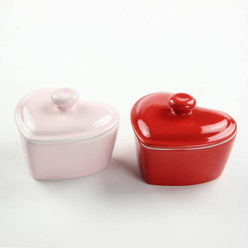 Heart-Shaped Dessert Bowl with Lid Ceramic Baking Bowl Rice Bowl-5 OZ-Red...