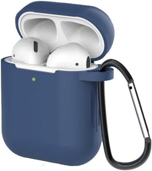 Airpods 2nd Generation Case Cover: 1st or 2nd Generation Apple Airpods Case Soft Silicone Protective Cover with Keychain Hook?Navy Blue Waterproof...
