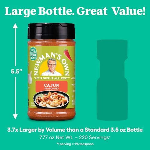 Newman's Own Cajun Seasoning; Perfect Spices for Cooking Hot Wings, Crawfish Boil and to add a kick to your dishes; No MSG, Gluten Free; Kosher; 7...