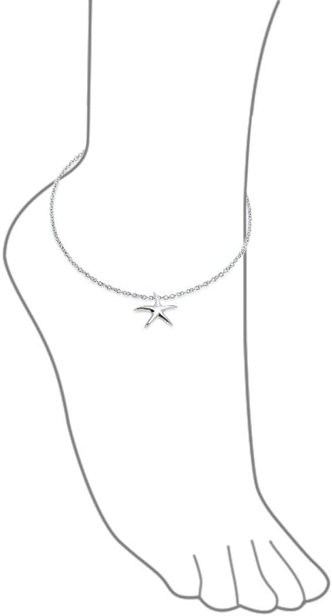 Bling Jewelry Vacation Beach CZ Nautical Charm Starfish Anklet Ankle Bracelet For Women Teen Rose Gold Plated .925 Sterling Silver 9-10 Inch Adjus...