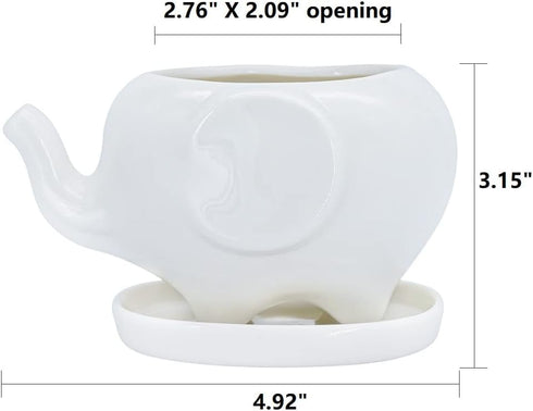 GeLive White Elephant Succulent Planter Ceramic Plant Pot Window Box with Saucer Animal Indoor Tabletop Decor Fun Gift 5 Inch (Mom Elephant)...