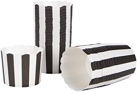 Webake Nonstick Paper Baking Cups for Popcorn Cupcake, 6oz Cupcake Bath Bomb, Muffin Case, Set of 50, Black Stripe for Halloween Party Decorations...