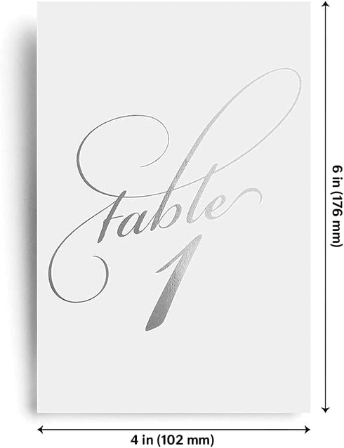 Bliss Collections Silver Wedding Table Numbers, 1-25 and Head Table Card Included, Double Sided 4x6 Calligraphy Design, Made in the USA...