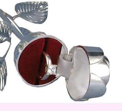 Rose Ring Holder with Long Stem, Silver...