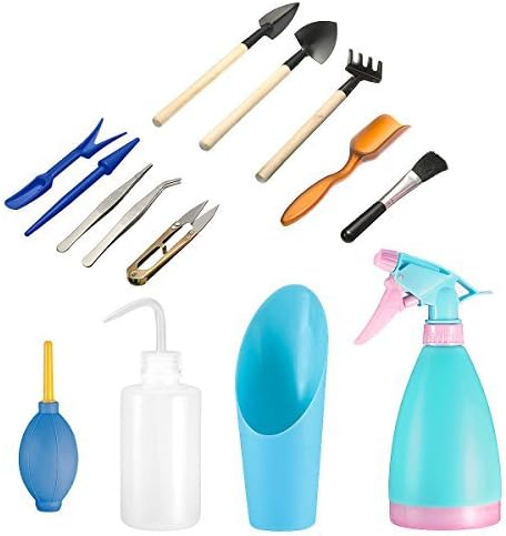 14 Pieces Succulent Plants Tools, Mini Garden Hand Tools Miniature Fairy Garden Tools Kit Bonsai Tools Planting Set with Scissors, Mini Rake, Shov...