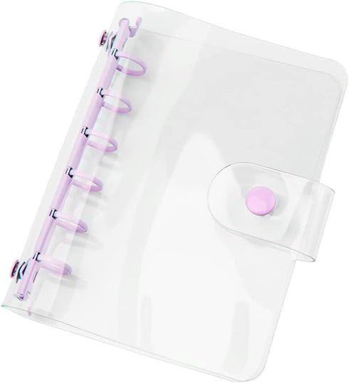 A7 Binder Cover Clear Purple A7 Binder Wallets 6 Ring Planner Binders Pockets Size Budget Binder Cover with Snap Button Closure for Loose-Leaf Fol...