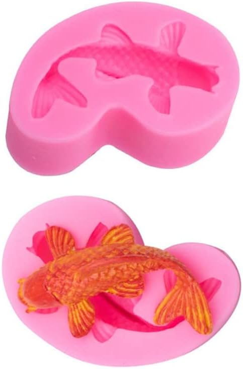 2 Pack Koi Fish Silicone Mold Fish Candy Fondant Mold, 3D Fish Shaped Chocolate Baking Mold Tool for Cake Cupcake Sugar Decorating (Pink)...