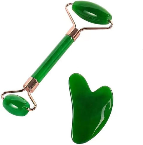 Facial Massage And Scraping Skin Care Tool And Neck Roller Set For Skin Care, Reducing Puffiness And Improving Facial Wrinkles (Green)...