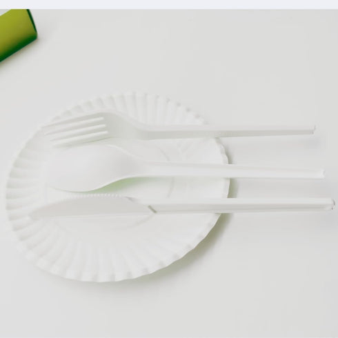 Certified Compostable Assorted Cutlery, 6.5 Inch Heavy Duty Disposable Utensils, White, 24 Count (8 Forks + 8 Spoons + 8 Knives)...