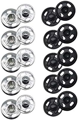 JOSDIOX Sew on Snap Buttons 100 Sets Black & Silver Metal Snaps Fasteners Press Studs botones de 8mm for Sewing Baby Rompers Clothing,Bags, Bathro...