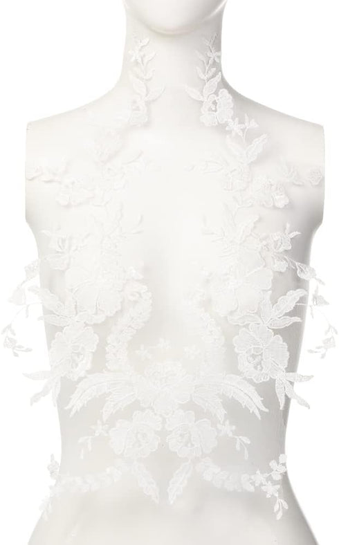 Apparel Sewing Bridal Wedding Dress Sewing Supplies Embroidery Tulle Clothes Fabric Back Collar DIY Lace Accessories Floral Lace Fabric(White)...