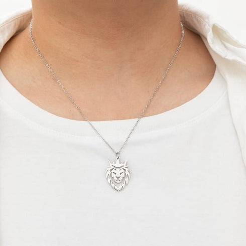 Hollow Crown Lion King Earrings Pendant Necklace Set for Men Women Stainless Steel Lion Head Necklace Jewelry...