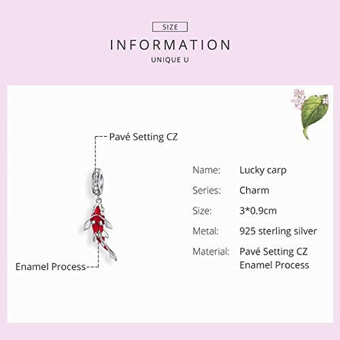 ToHa 925 Sterling Silver Carp Bead Charms,Good Luck Charms Cubic Zirconia Fish Animal Charm Koi Beaded Pendant for European Bracelet & Necklace,DI...