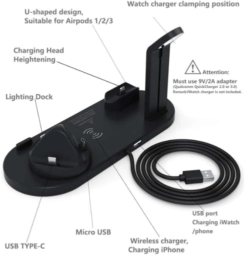 Seamless 4-in-1 Wireless Charging Station: Fast Charging for iPhone 15 to 12 Pro Max, Apple Watch, AirPods & Android Phones | Effortless Charging ...