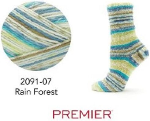Premier Wool Select Jacquard Sock Yarn - Rainforest - 3-Pack Bundle with Bellas Crafts Stitch......