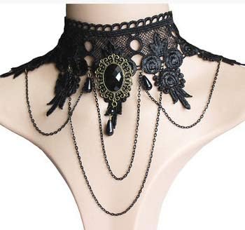 Vintage Lace Skull Choker Necklace, Lace Gothic Statement Necklace, Halloween Goth Choker Necklaces, Vampire Choker Necklace Costume for Women (Bl...