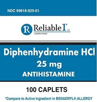 Diphenhydramine 25 mg Generic Allergy Medicine and Antihistamine 100 Capsules per Bottle Pack of 2...