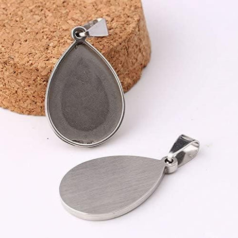 10pcs Stainless Steel 18x25mm Teardrop Bezel Pendant Trays DIY Cameo Base Blanks for Necklace Making...