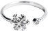 Dainty CZ Snowflake Open Statement Rings Sterling Silver 925 Adjustable Crystal Cubic Zirconia Winter Flower Tail Finger Band Promise Engagement R...