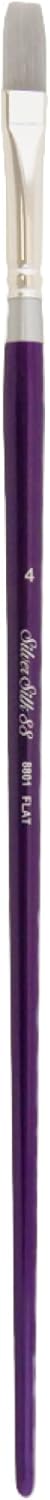 Silver Brush Limited 8801-4 Silver Silk 88 Silver Synthetic Flat Brush for Oil Paintings, Size 4, Long Handle...
