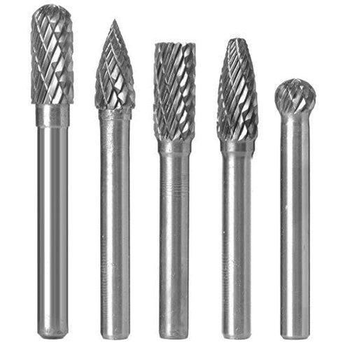 5pcs 1/4" Shank Diamond Burr Bits Set for Rotary Tool, 6x8mm Tungsten Carbide Rotary Files for Woodworking/Drilling/Carving/Engraving/Grinding (Si...