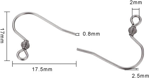 LiQunSweet 500 PCS Stainless Steel French Style Ear Wire Fish Hook Earring Earwires 17x17.5x2.5mm with Coil for DIY Dangle Earring Craft Jewelry M...