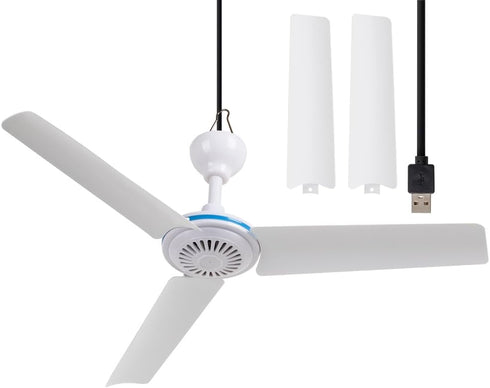 Small USB Ceiling Fan 19.7”Portable Hanging Fans for Power Bank Indoor Outdoor RV Bed Room Desk Boat Coop Travel Tent Canopy Cubicle Mini 3 Blades...