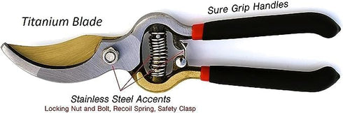 Garden Guru Indestructible Titanium Garden Clippers - Professional Bypass Hand Pruner Pruning Shear with Comfort Grip Handles for Gardening, Trimm...
