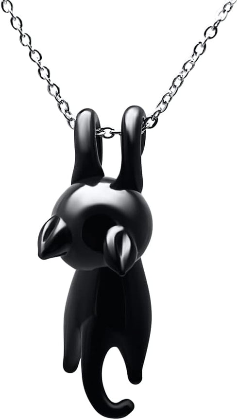 Black Cat Hand Blown Glass Black Kitty Necklace and Pendant Handmade Glass Pendant...