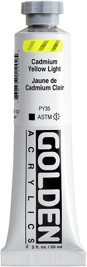 Heavy Body Acrylics by GOLDEN, Cadmium Yellow Light, 2 fl. oz. Tube, Professional Acrylic Paint, Opaque...