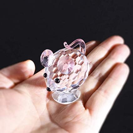 HDCRYSTALGIFTS 2‘’ Pink Crystal Mouse Rat Figurines Collectibles,Handmade Art Glass Animals Miniature Home Garden Decor Statue...