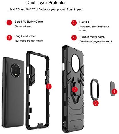 Urspasol for OnePlus 7T Case with Screen Protector Tempered Glass Hybrid Heavy Duty Armor Protective Bumper Phone Cover with 360° Degree Ring Hold...