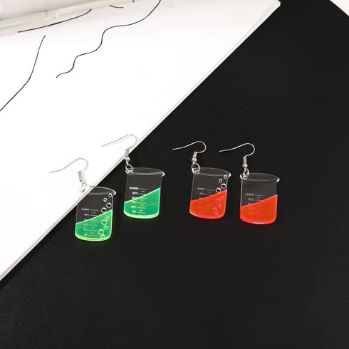 Funny Beaker Dangle Earrings - Acrylic Measuring Cup Potion Bottle Charms Drop Earrings for Halloween Mad Scientist Costume Jewelry...