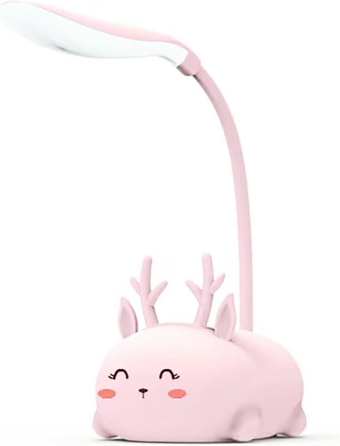 Cute Elk Lamp USB Rechargeable Reading Light,LED Desk Lamp for Kids, Portable LED Table Light, Flexible Gooseneck Eye-Care Cartoons Small Desk Lam...