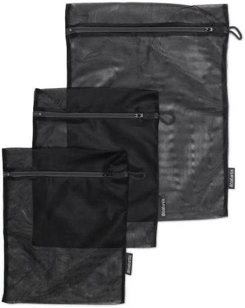 Brabantia 3-Pack Mesh Zip Up Laundry Bags (Black) for Washing Machine Delicates, Face Masks, Socks, Bras (1 x Medium, 2 x Small) Organizer, Travel...