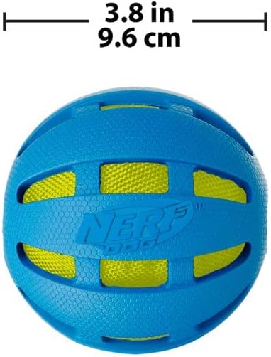 Nerf Dog 3.8in Rubber Checker Crunch Ball – Blue with Green Crunch Bag...