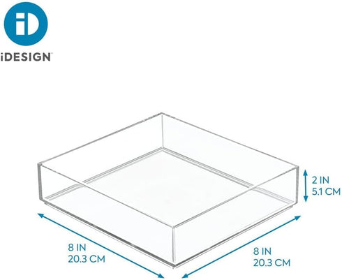 iDesign Decorative Countertop Vanity Tray Organizer for Bathroom, Bedroom, Closet, Entryway, The Clarity Collection – 8" x 8" x 2", Clear...