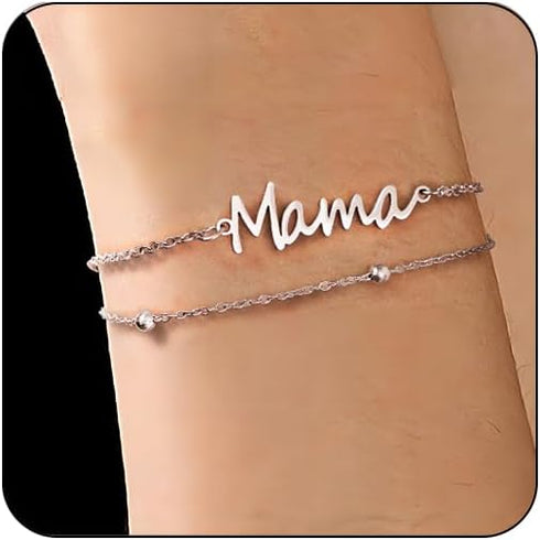 Mama Bracelets for Women 14K Gold Plated Dainty Mom bracelets Mother's Day for New Mom Women Mama Gifts...